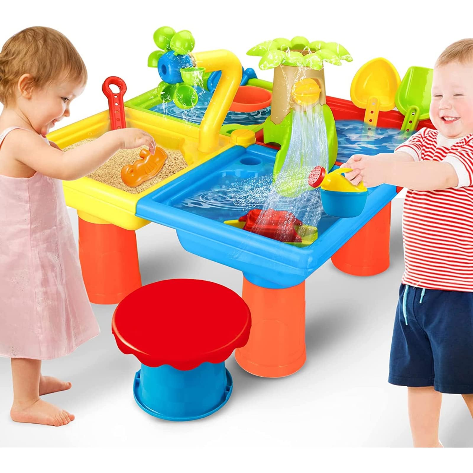 CLaLoc Kids Sand and Water Tables Toys for Toddlers 1-3,Rain Showers Splash Pond Water Table for Toddlers Age 3-5,Sports Outdoor Activity Sensory Table Summer Beach Toys for Boys Girls (Square(25pcs))