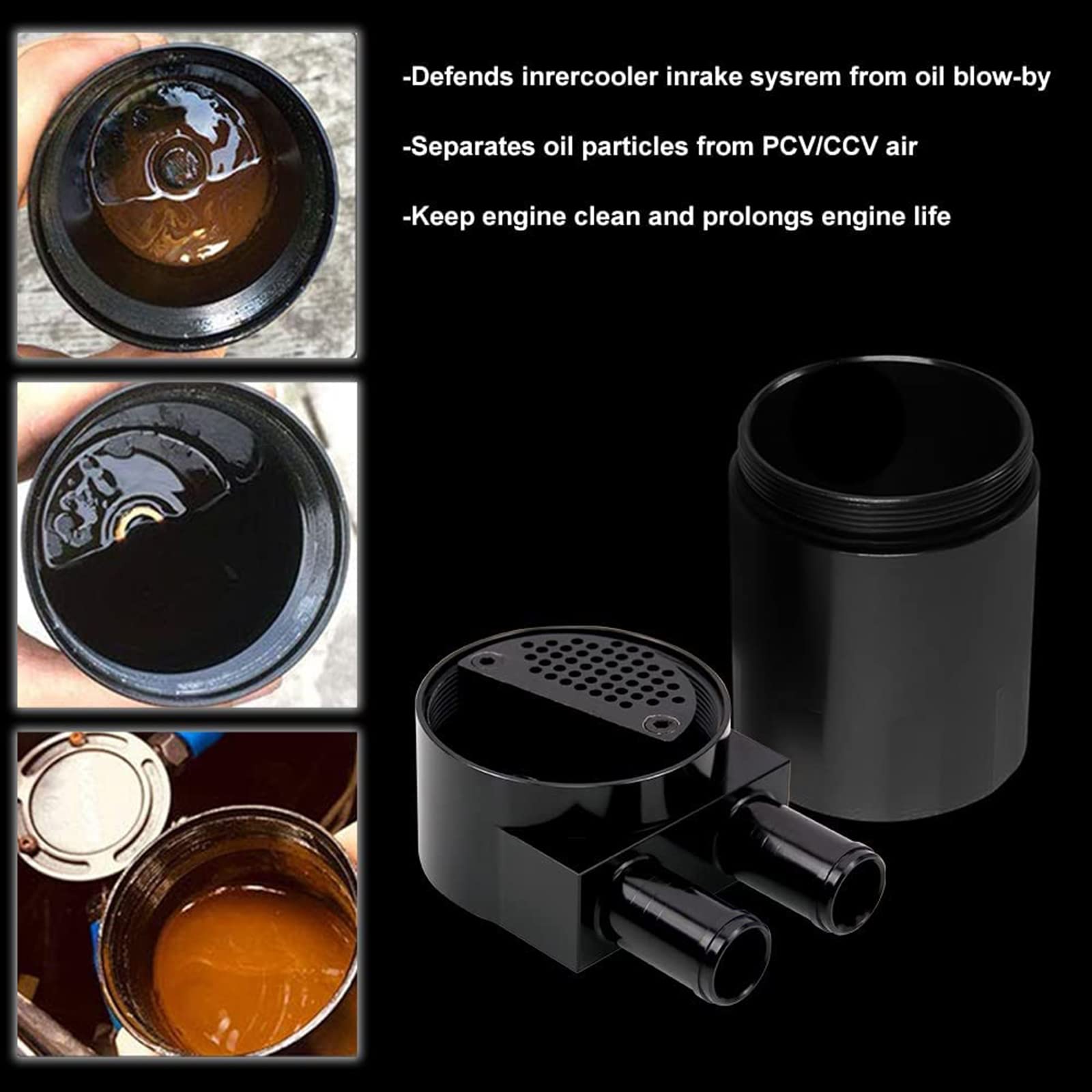 RULLINE High Percompatible withmance Black 0.75 inch 19MM Aluminum Alloy Reservior Oil Catch Can Tank compatible with BMW N54 335