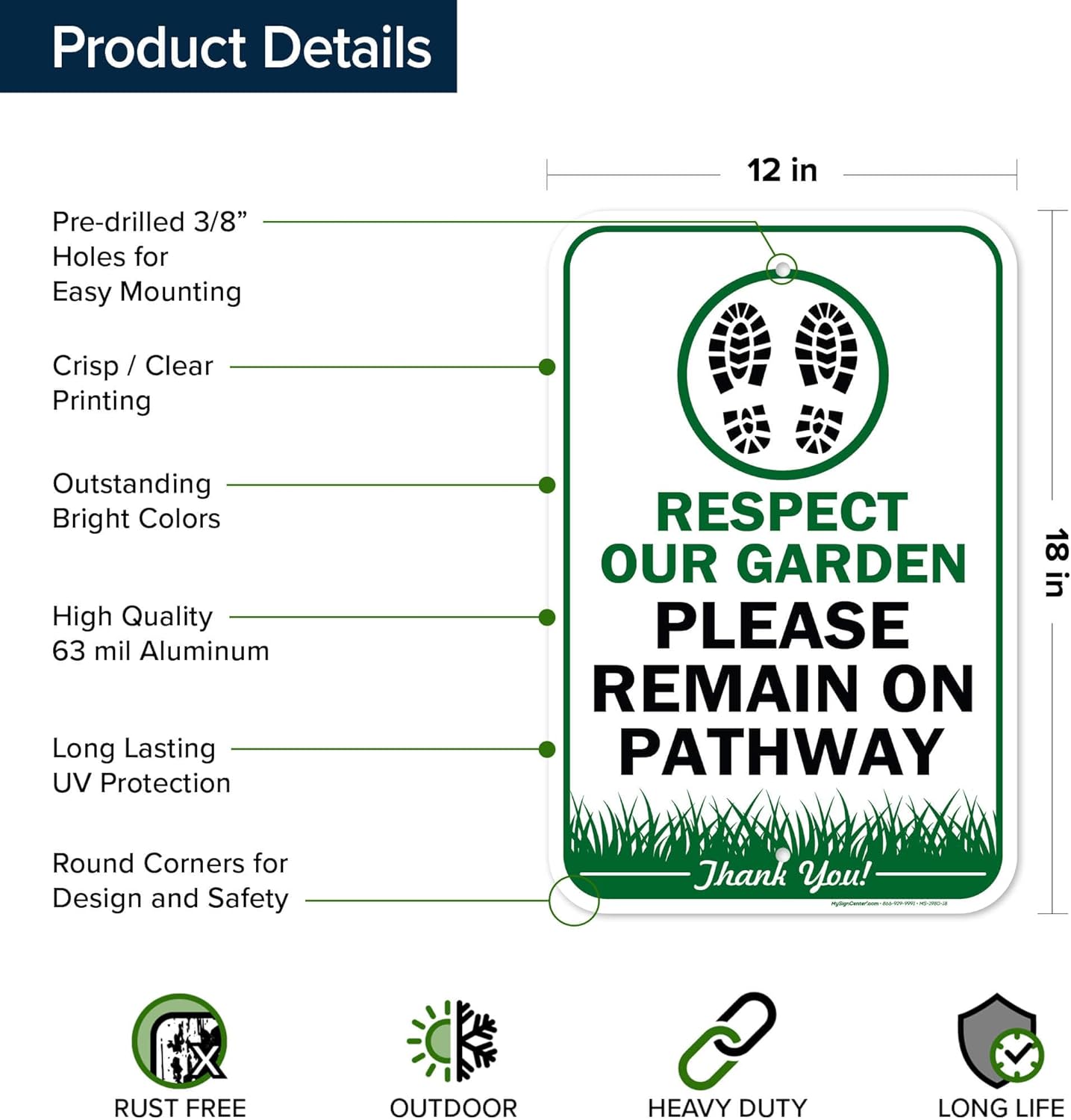 Respect Our Garden Please Remain On Pathway Sign, 12x18 Inches, Rust Free .063 Aluminum, Fade Resistant, Made in USA by My Sign Center