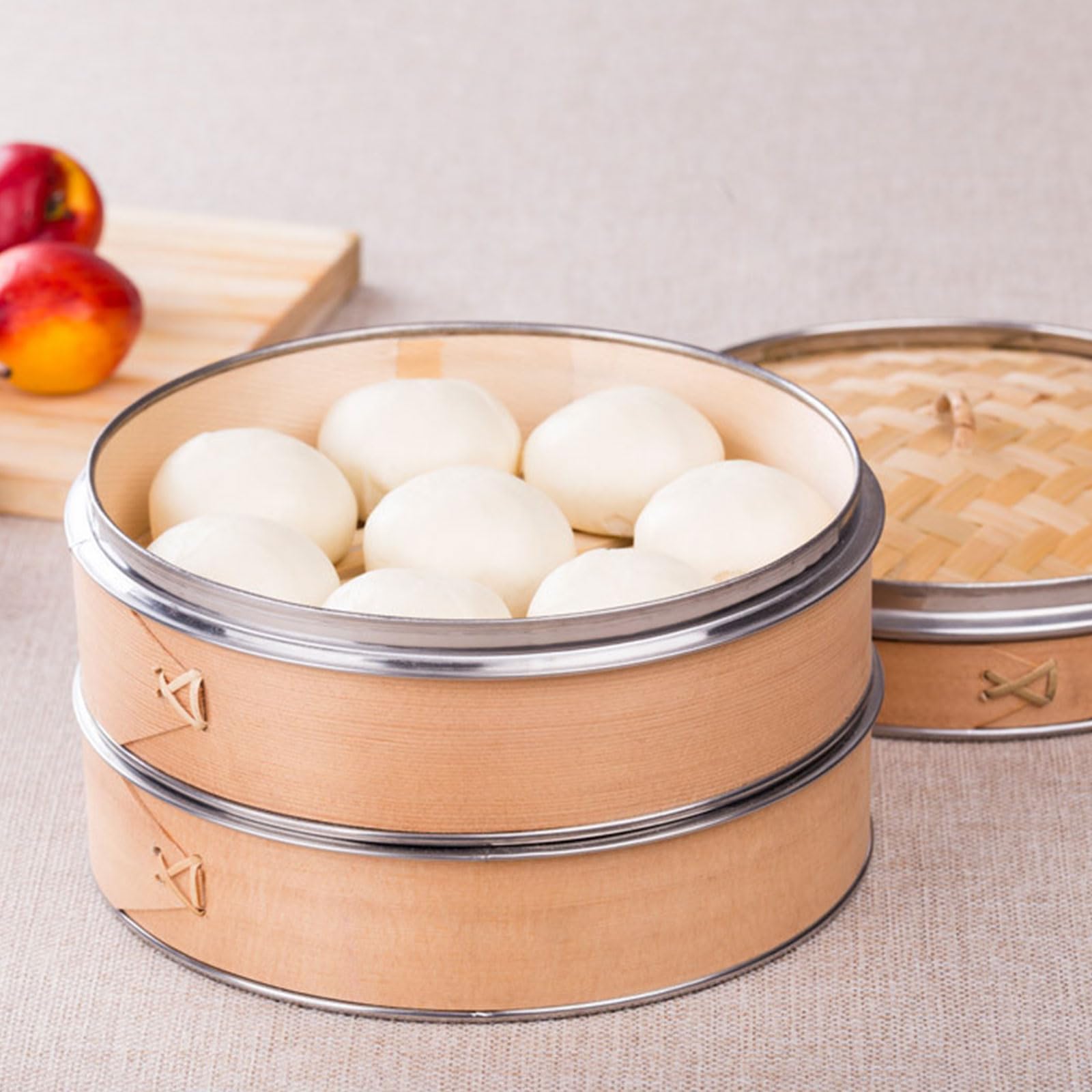 Bambusowy kosz do gotowania na parze z pokrywką, 3-poziomowa konstrukcja do gotowania dim sum, mięsa i warzyw