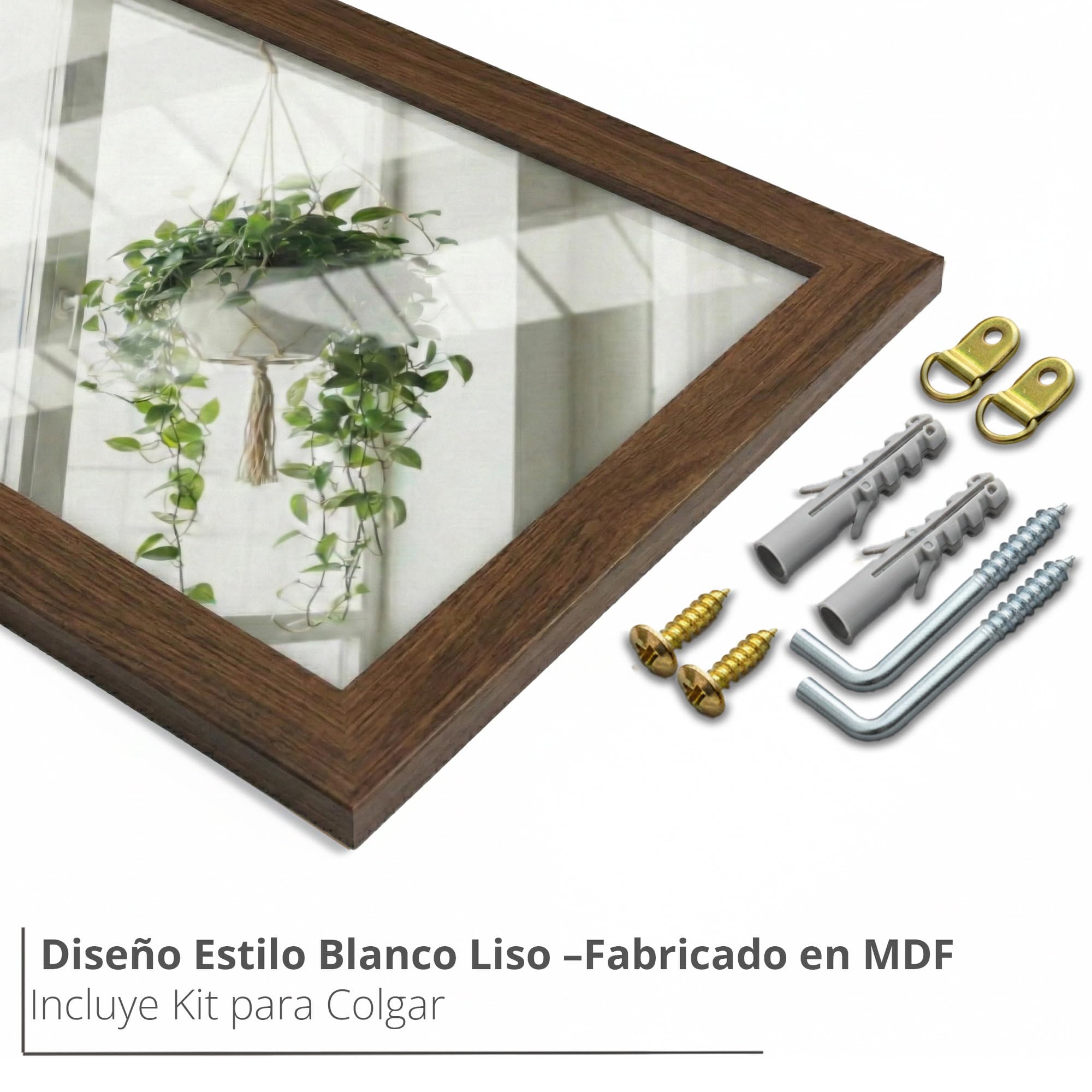CHELY INTERMARKET MOD128 Espejo Pared Vertical Decorativo Grande Estilo Moderno Marco Madera Cuerpo Entero Elegante 60x80 cm Nogal Ideal Recibidor Dormitorio Baño Incluye Kit Montaje