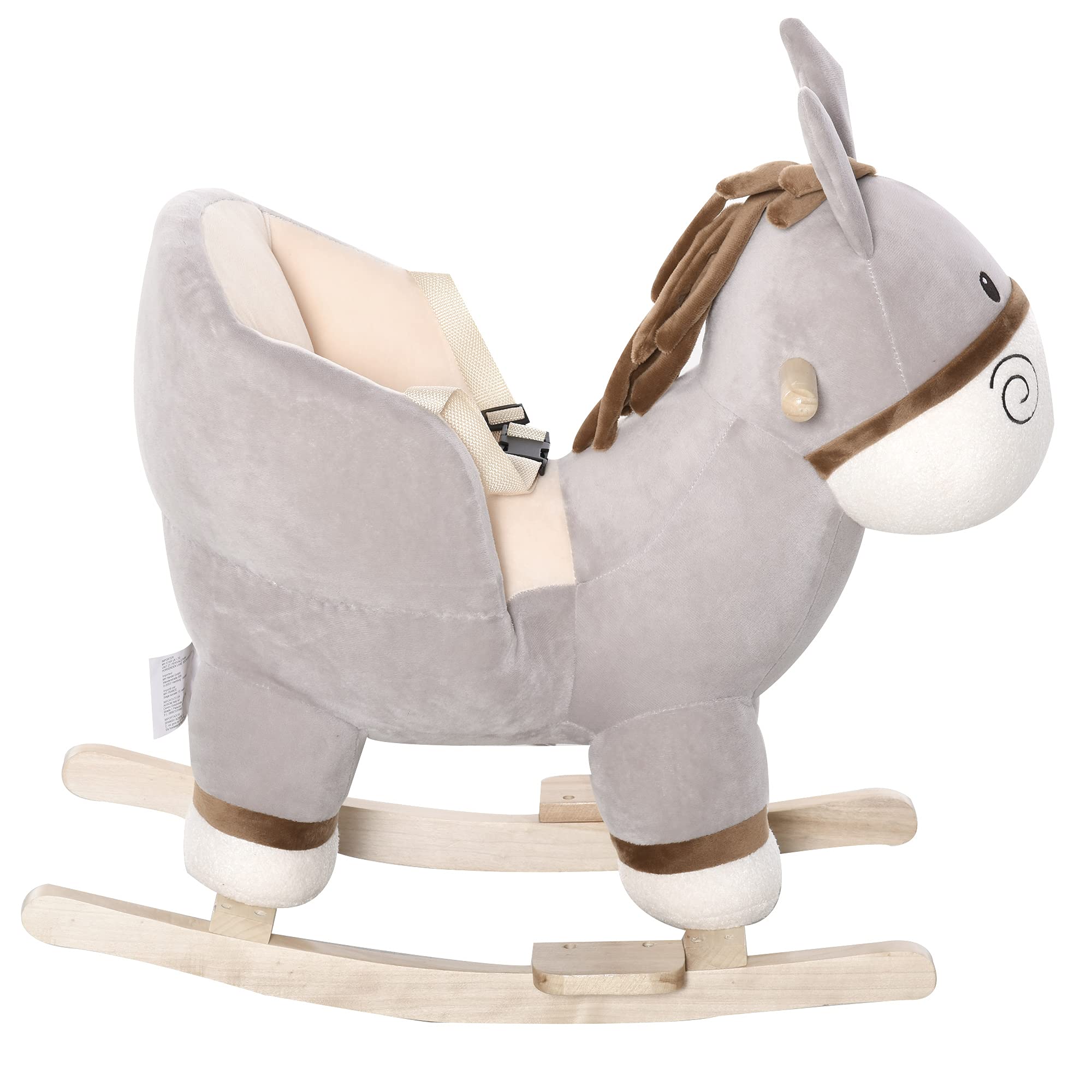 HOMCOM Caballito de Balancín en Forma de Asno Caballo Balancín para Bebé de +18 Meses con Manillar Cinturón de Seguridad y Reposapiés Felpa Suave 61x34x58 cm Gris