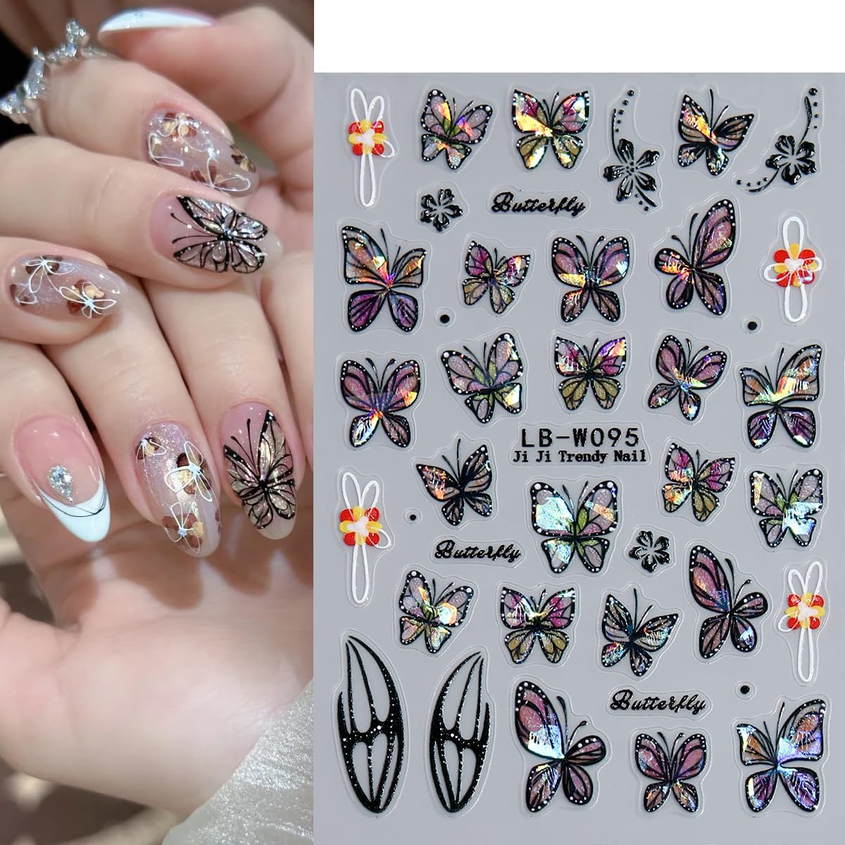 5D Holographic Butterfly Nail Art Stickers 4PCS French Tips Decal image 3