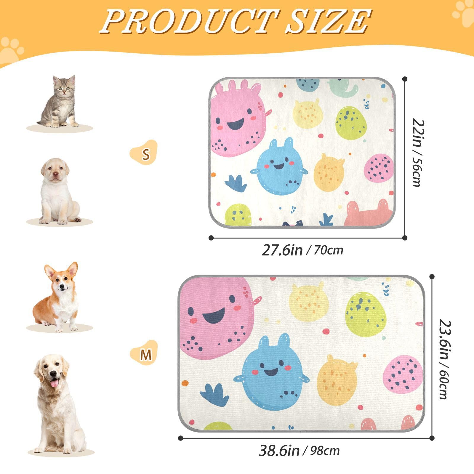 siphylline Cute Cartoon Monsters Summer Cooling mat for Cats Self Cooling Bed for Cats Outdoor for pet Cozy Sleeping Removable tapete refrescante para mascotas S