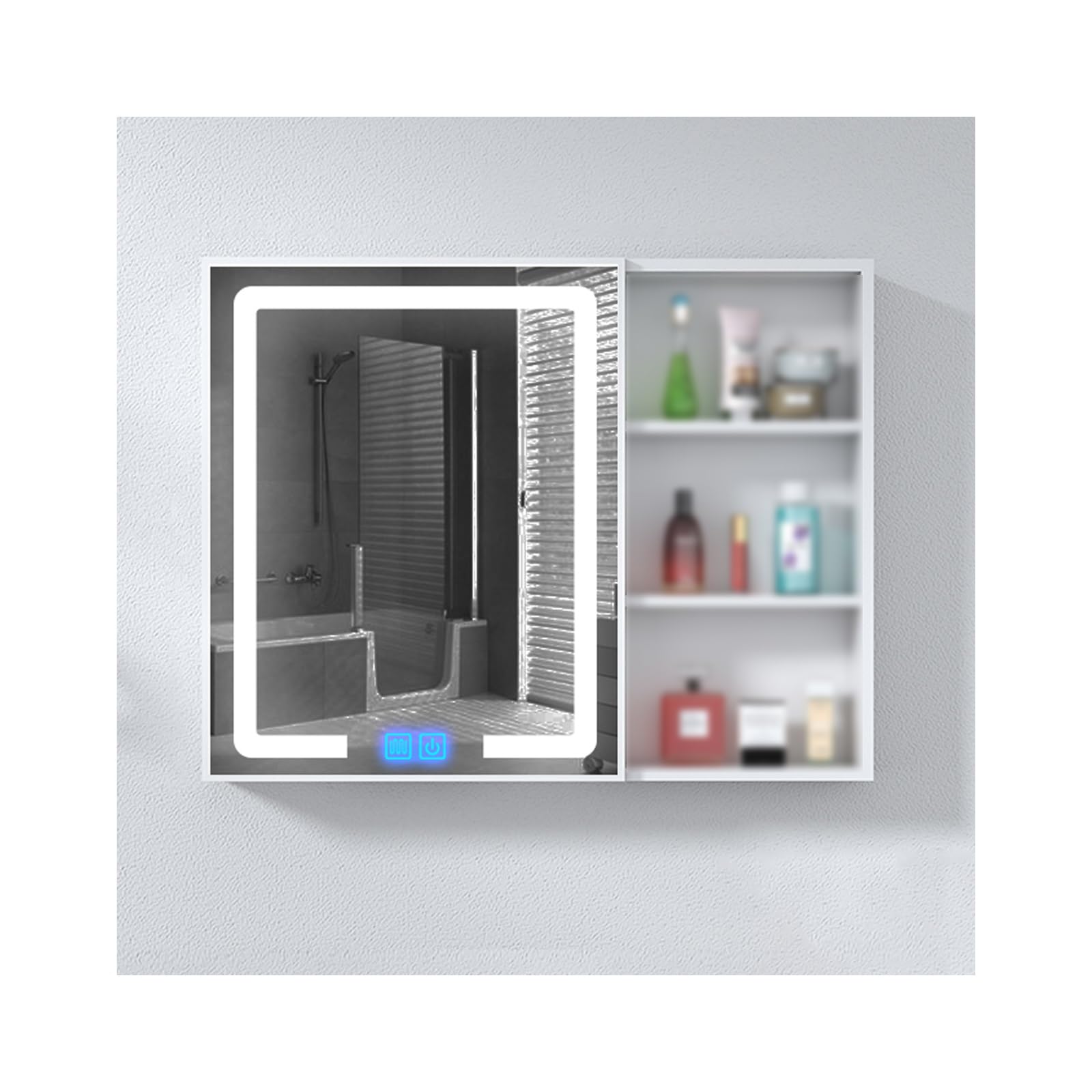 BKSXSOP Wall-Mounted Bathroom Cabinet with Mirror, Open Shelf Design for Storage of Toiletries & Medications, Space-Saving nizer (75x65x11CM/29.5x25.6x4.3in)