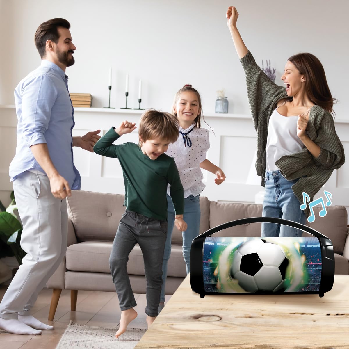 Lexibook Fußball Bluetooth‑Lautsprecher mit Mikrofon, tragbar, inkl. Kabelmikrofon, wiederaufladbar, für Kinder ab 6 Jahren, weiß/schwarz, BTP585FOZ