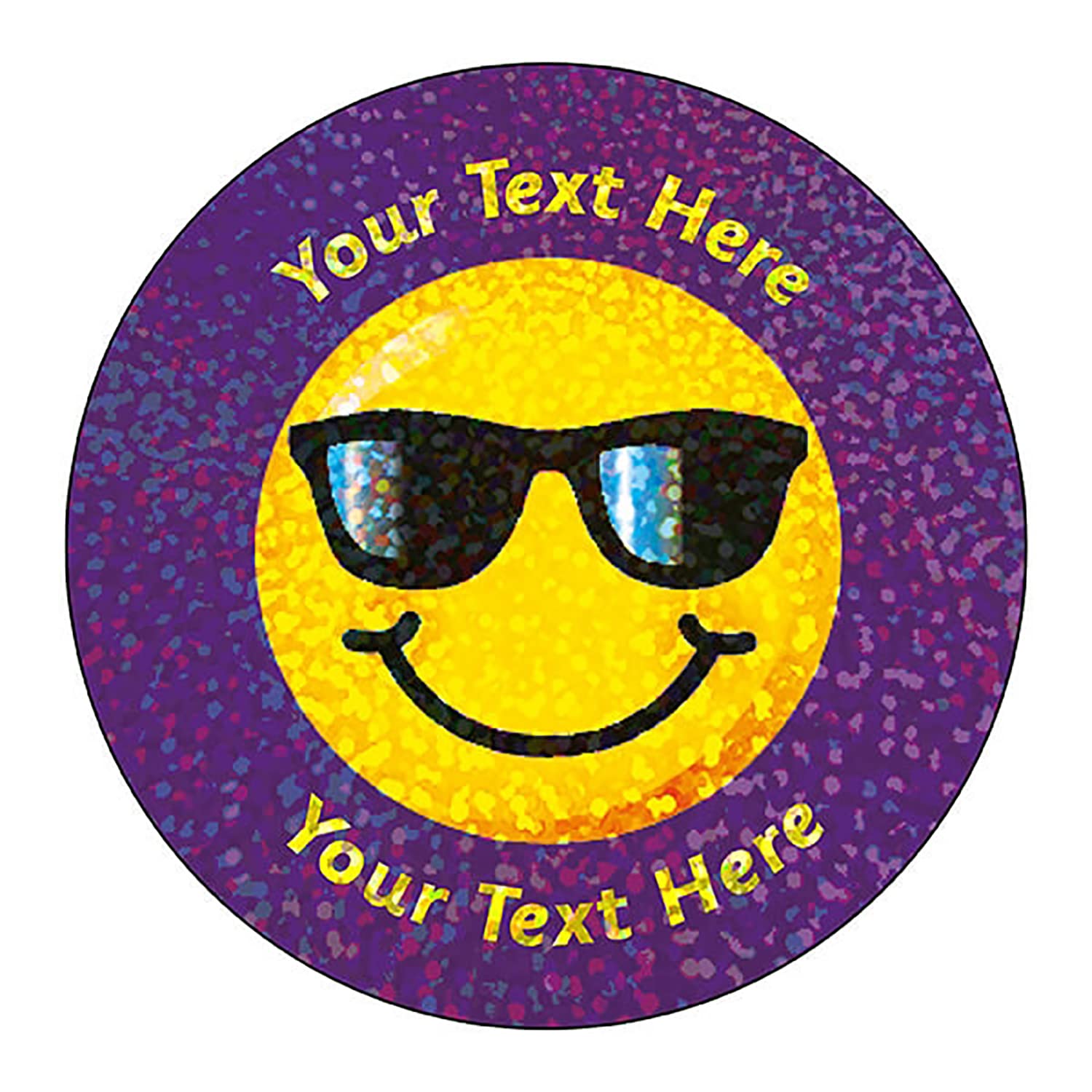 105 Personalised Holographic Sparkly Smiley Face Sunglasses Motivational School Praise Teachers Reward Stickers 37mm Primary Teaching Services