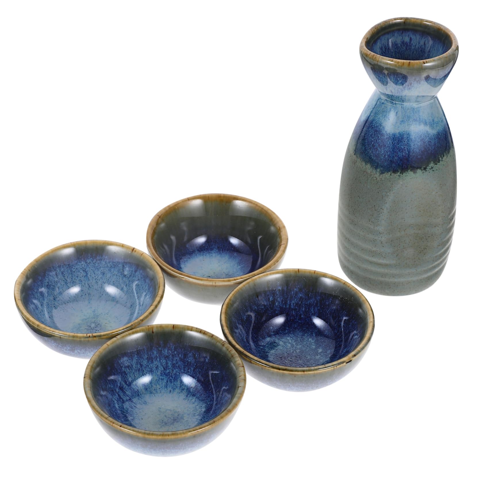 Set Ceramica Per Sakè Giapponese 4 Bicchieri e Brocca, Lavorazione Superiore, Per Uso Domestico e Sale Da Tè, Adatto Per Sakè Caldo o Freddo