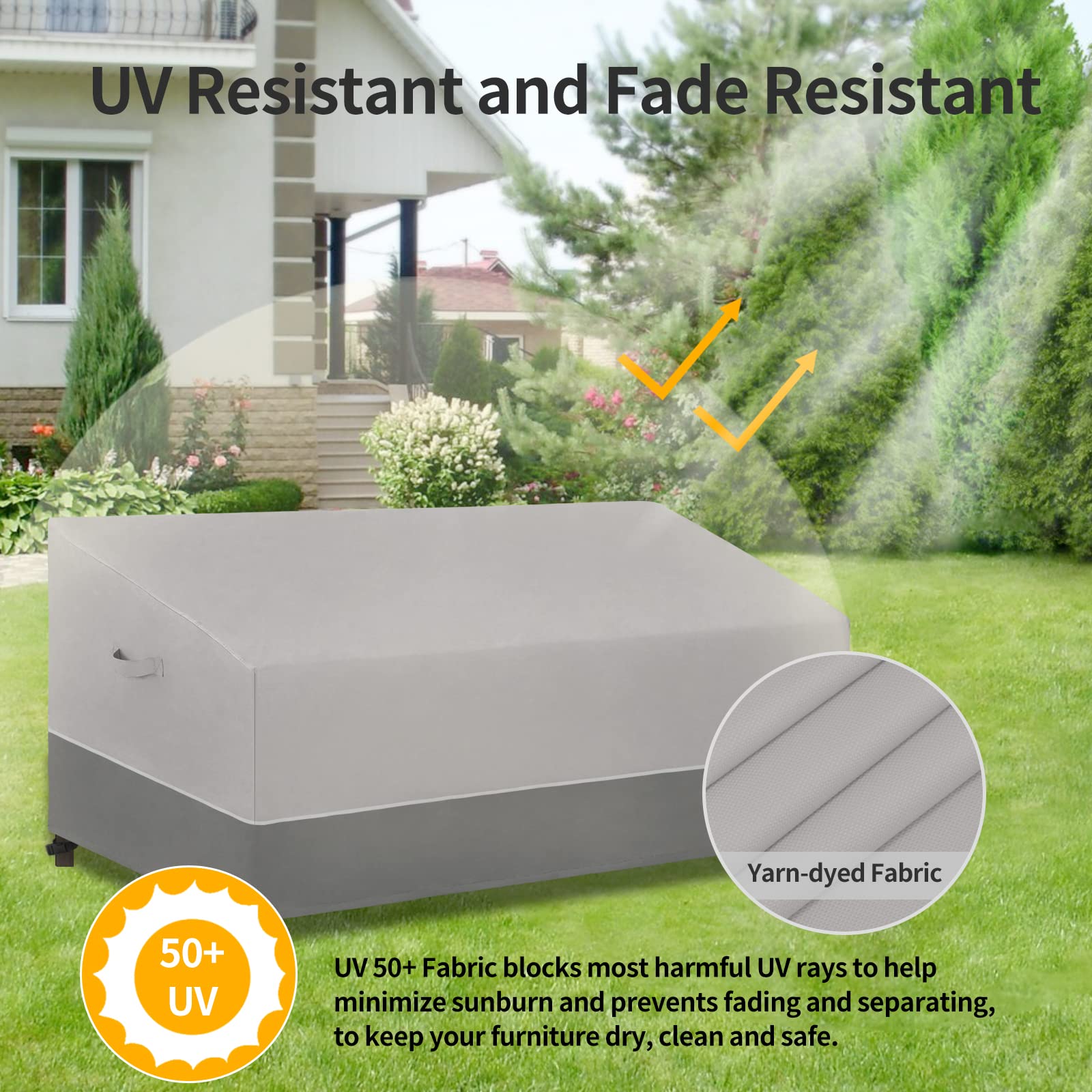 Easy-Going Funda para sofá de patio, resistente a los rayos UV, funda de sofá bicolor para patio de 3 plazas, impermeable, funda para muebles de exterior con dobladillo reflectante (95 pulgadas de