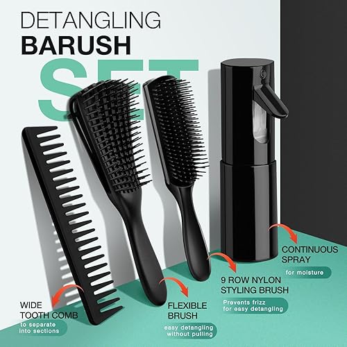 Miniatura 6 de Hommtina Juego de 4 cepillos desenredantes que dan brillo y hace que el cabello sea suave, cepillo rizado para adultos y niños, cabello húmedo o