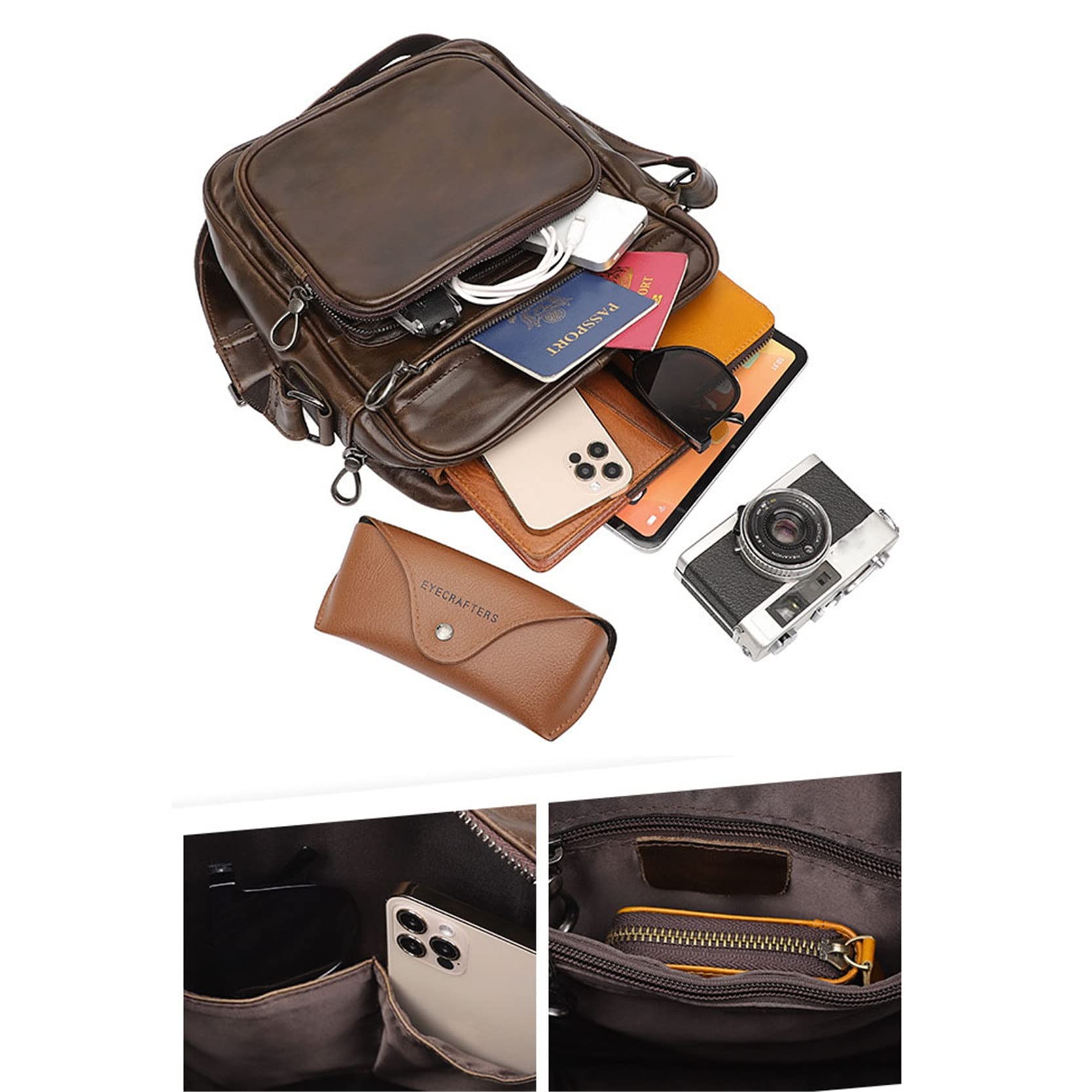 Borsa A Tracolla In Vera Pelle Da Uomo – Messenger Leggera E Casual, Adatta Per Tablet 10 Pollici, Per Lavoro E Scuola, Colore Nero