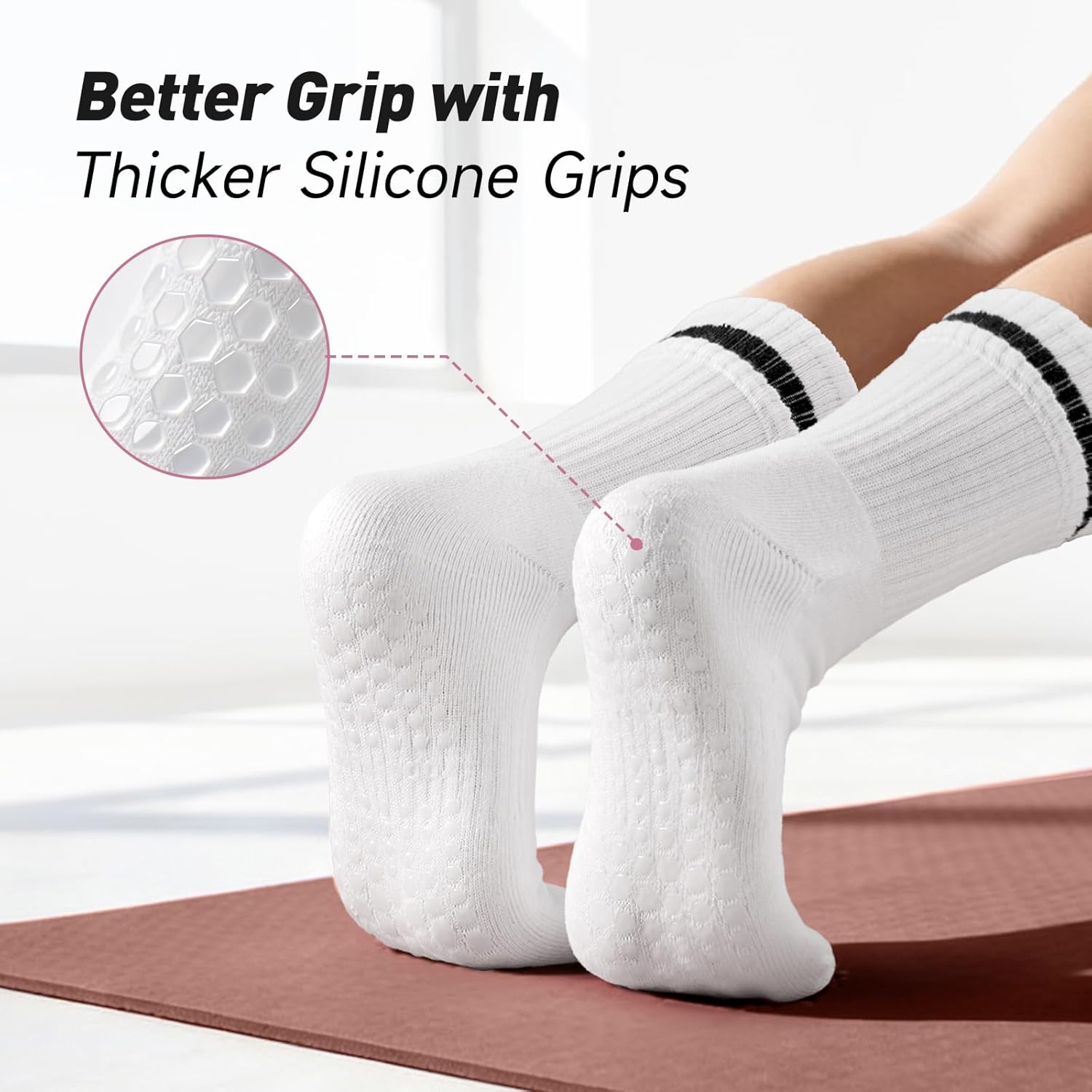 LETSHAKE Pilates Socks with Grips for Women, Non Slip Grip Socks Thick, Yoga Socks for Ballet Workout Hospital - Image 4