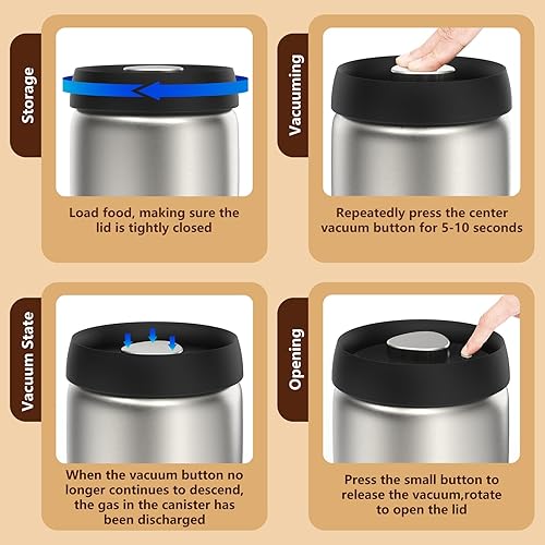 Miniatura 7 de HelpyLife Recipiente de café al vacío, recipientes herméticos de acero inoxidable para almacenamiento de café con cuchara medidora y tapa hermética,