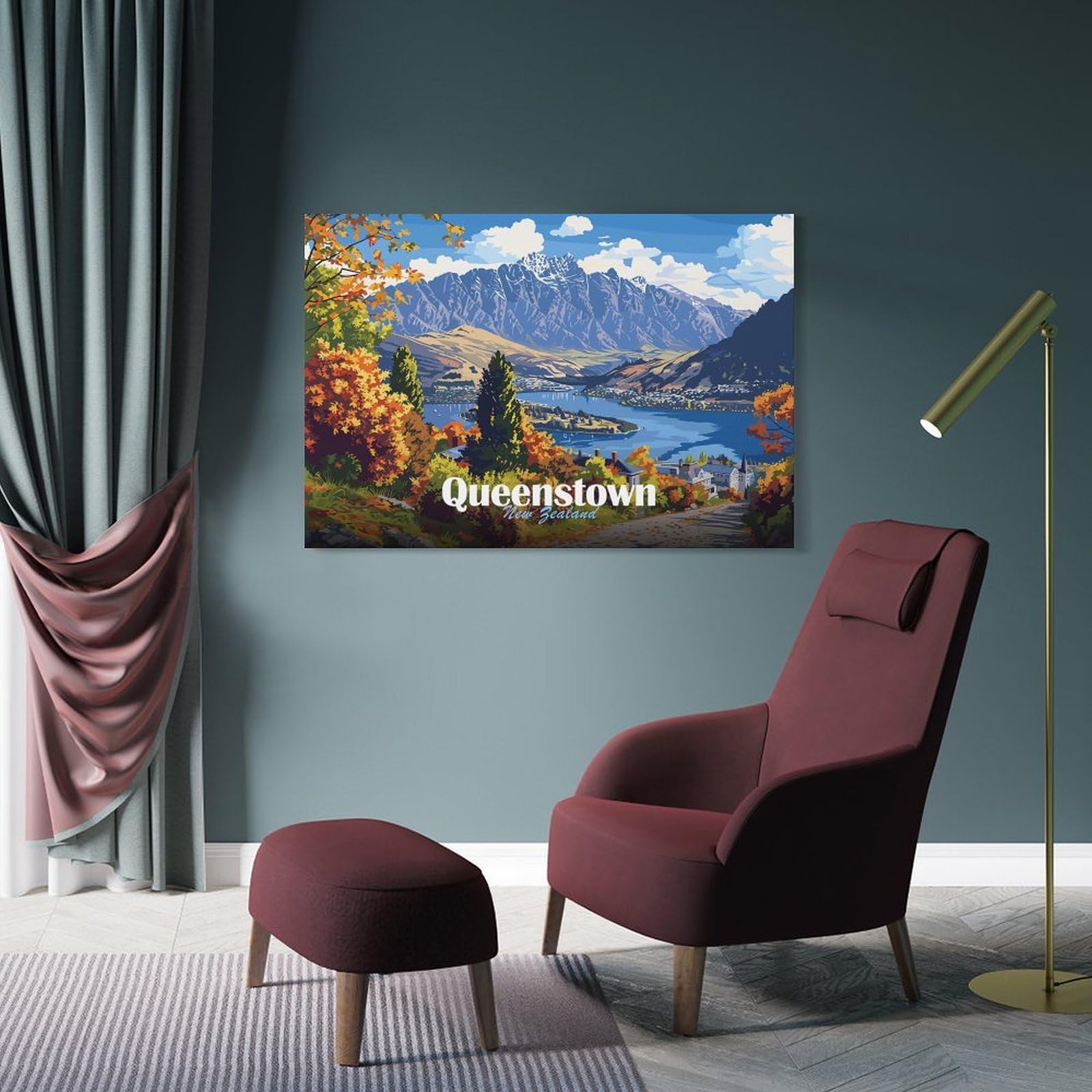 Junmoney Frame-Style-20 Queenstown, New Zealand Landscape Wall Art Print, 08X12inch(20X30cm), For Living Room, Bedroom, Office Or Hallway, A Flexible Wall Accent For Shared Spaces