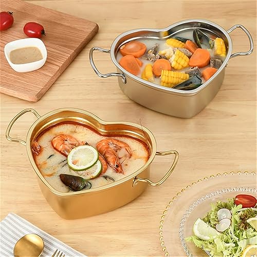 Miniatura 4 de HESNDpdg Skillets Heart-Shaped Stainless Steel Saucepan Kitchen Frying Pan Soup Ramen Seafood Cooking Pots Household Kitchenware Utensils