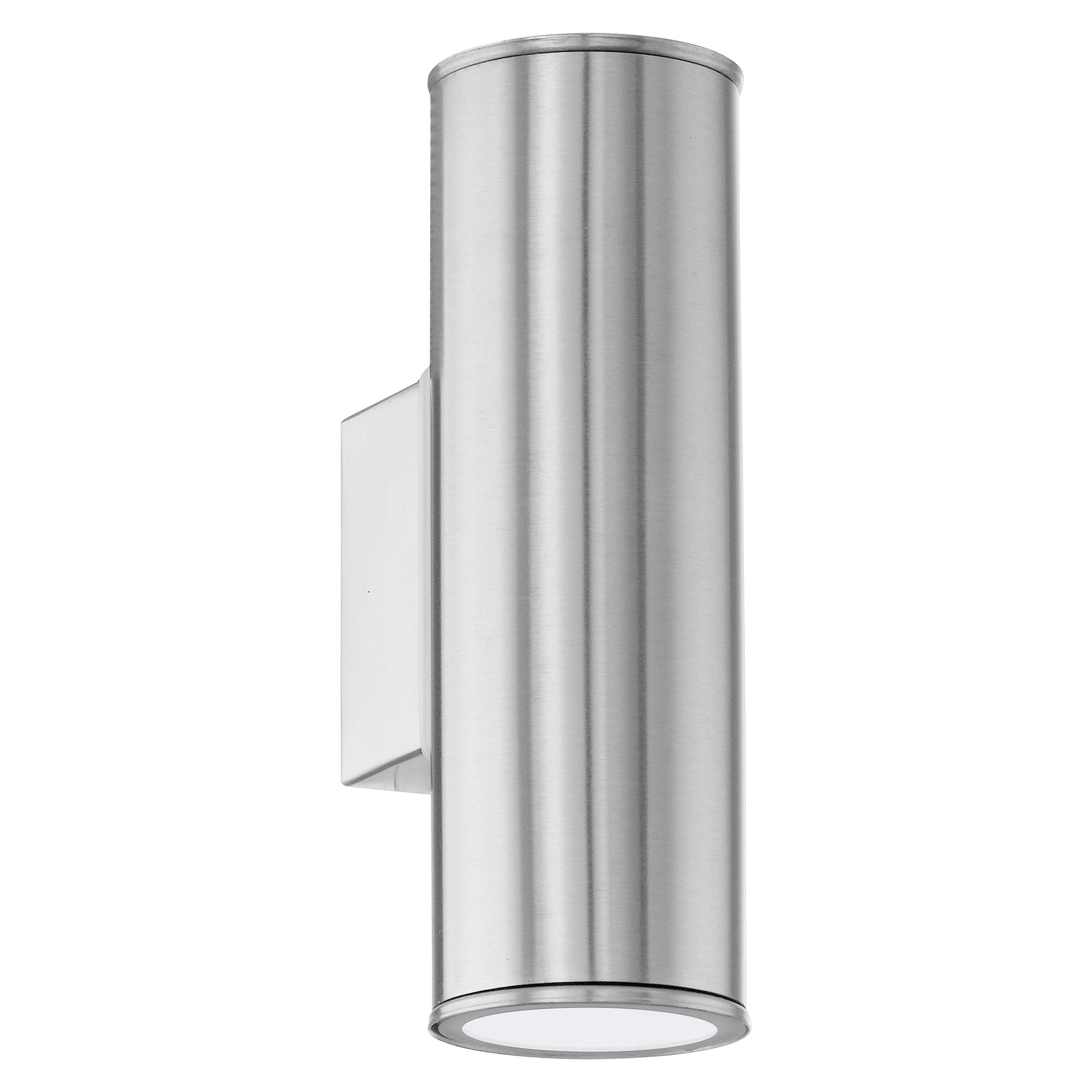EgloLED outdoor wall light Riga, 2 bulbs external porch lighting made of stainless steel, silver-coloured outside lamp, IP44