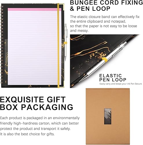 Miniatura 5 de HWPRATO Portapapeles en espiral, tamaño carta, folio, 5 divisores con 10 bolsillos, organizador en espiral con portapapapeles y bloc de notas