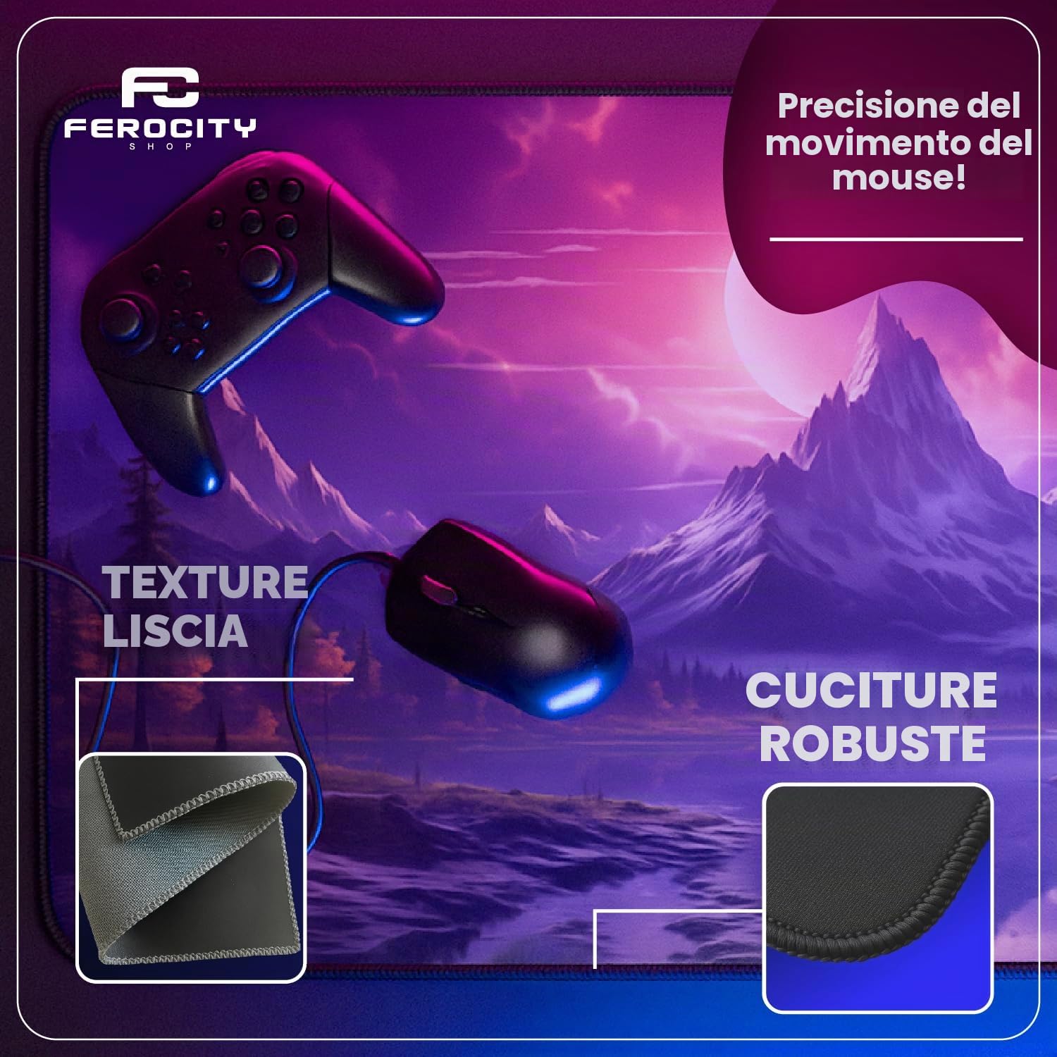Tappetino per Rettangolare gaming personalizzato con foto e testo | XXL 900×600 mm deskpad | 3 mm | Per mouse e tastiera | Bordi durata | Perfetto per PC, laptop, MacBook e gamer teenager [167]