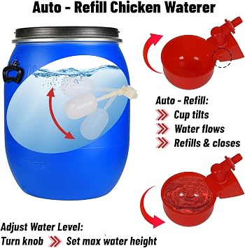 Automatic Chicken Drinking System Complete PVC Pipe Set with 10 Chicken Drinking Cups and Float Valve Complete Set Chicken Drinker Automatic Drinking Trough Chickens Bucket Not Included