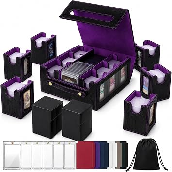 9IN1 MTG Deck Box with Carrying Handle, 8 Removable Deck Boxes & 1000+ Card Storage for TCG & Sports Cards, 10 Dividers, for Magic, YuGiOh, Gundam Card Game BLACK/PURPLE