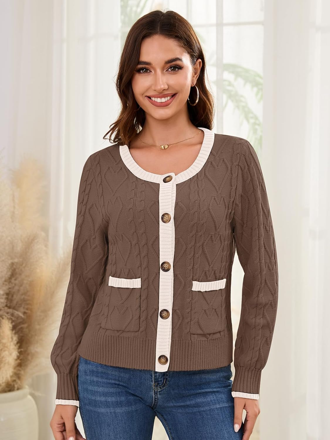 Women's Cable Knit Cardigan Sweater Winter Fall Cozy Button Down Knit Jackets Long Sleeve Open Front Coats - Image 4