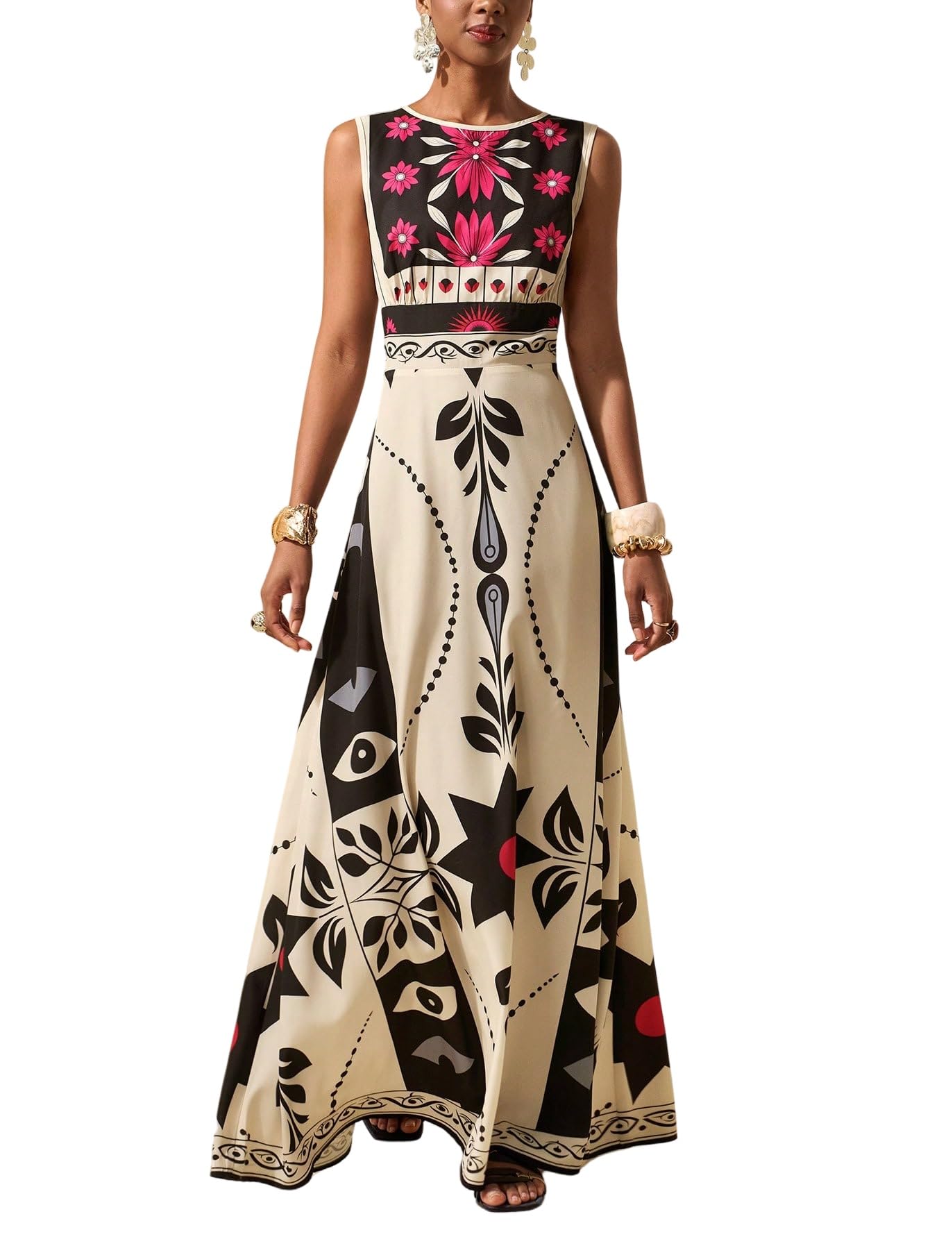 SweatyRocks Letnia sukienka damska, długa sukienka w stylu boho, linia A, sukienka kwiatowa, elegancka sukienka maxi, włoska modna sukienka plażowa