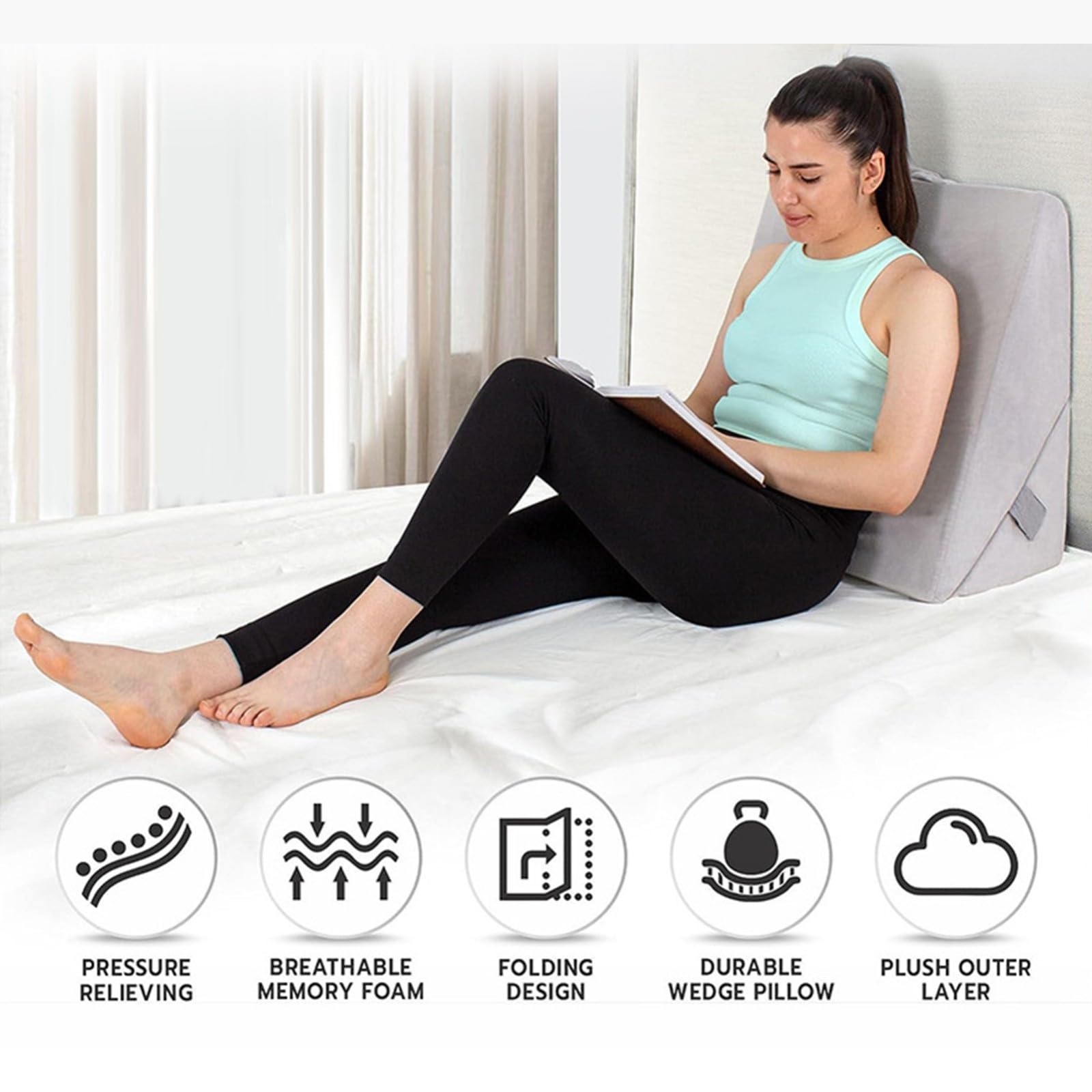 Almohada De Cuña Plegable 2 En 1 De Espuma Viscoelástica,Soporte Ortopédico para Reflujo Ácido,Reducir El Dolor De Espalda,Ronquidos Y Problemas Respiratorios