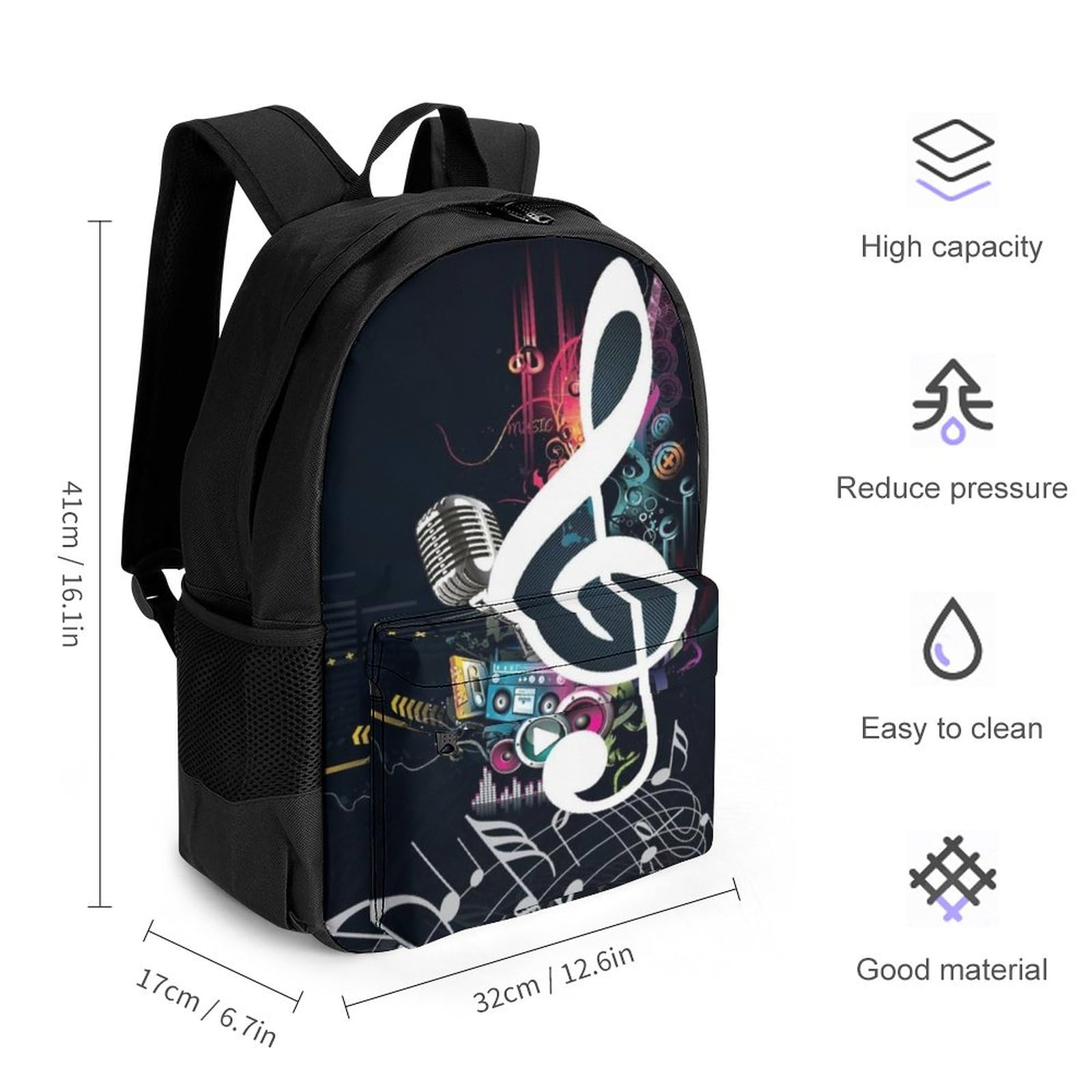 Tagesrucksack, Notenmusik-Rucksack, Rucksack mit Taschen für Wandern, Camping, Reisen