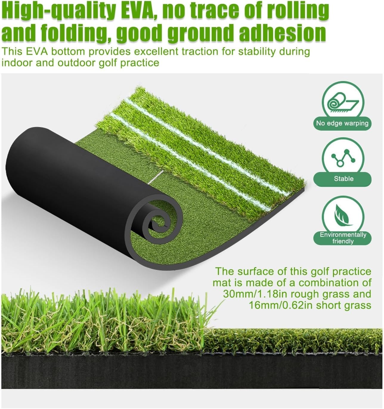 Alfombrilla de golf con césped artificial y 6 accesorios, para conducción, astillado y práctica de putt