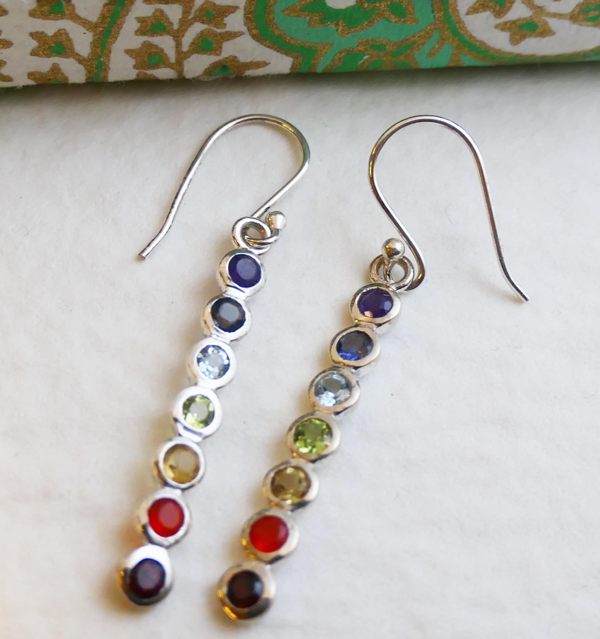 Orecchini Pendenti con Pietre Preziose Multicolori in Argento Sterling 925 |-Gioielli Arcobaleno da Donna con Design Lineare Elegante