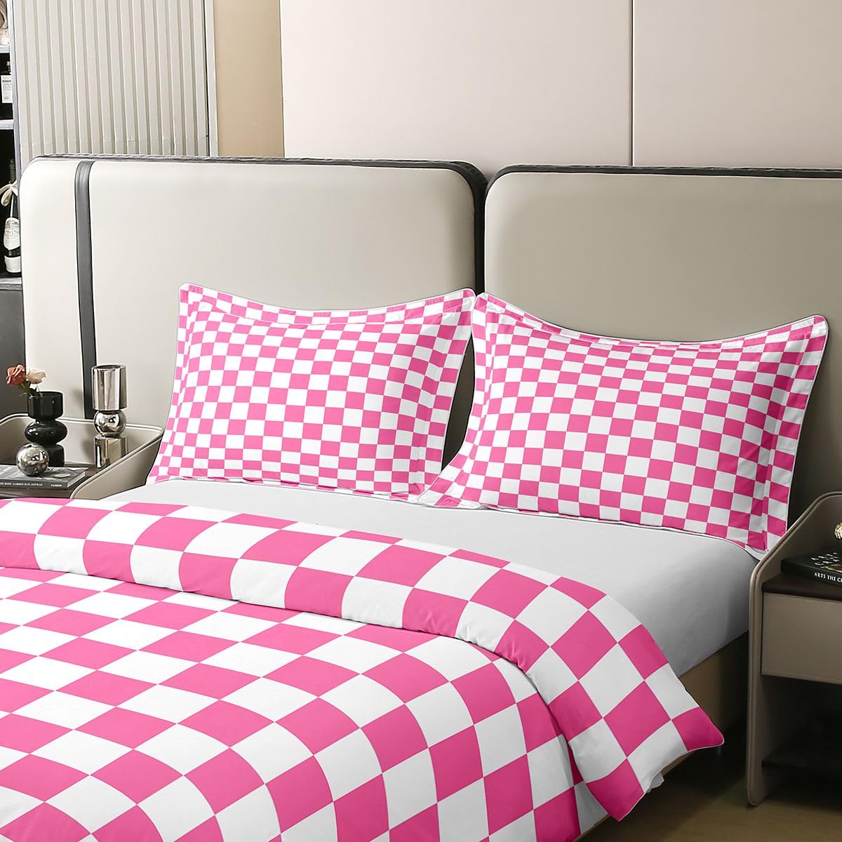 Loussiesd Hot Checkered Copripiumino 100% Cotone Singolo Biancheria da | Set di biancheria da letto con stampa geometrica traspirante morbida moda semplice copripiumino 2 pezzi decorazione camera da