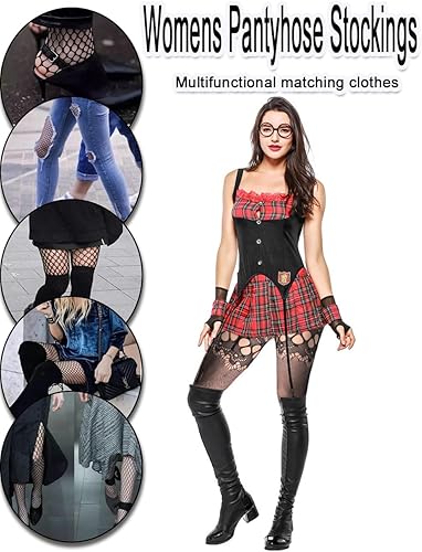 Miniatura 5 de JRD&BS WINL Medias de red para mujer, medias altas hasta el muslo, medias con tirantes para mujeres y niñas