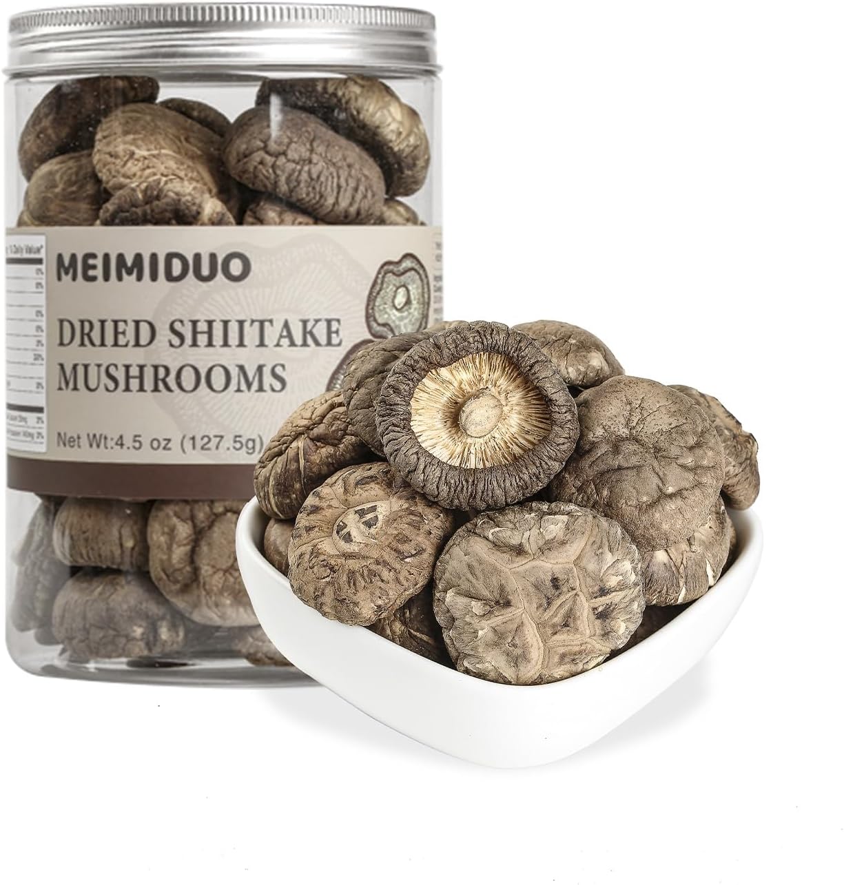 MEIMIDUO Dried Shiitake Mushrooms For Cooking, For soups, Sauces, Pasta and Risotto, Rehydrates Quickly, All Natural, Vegan (4.5 Oz)