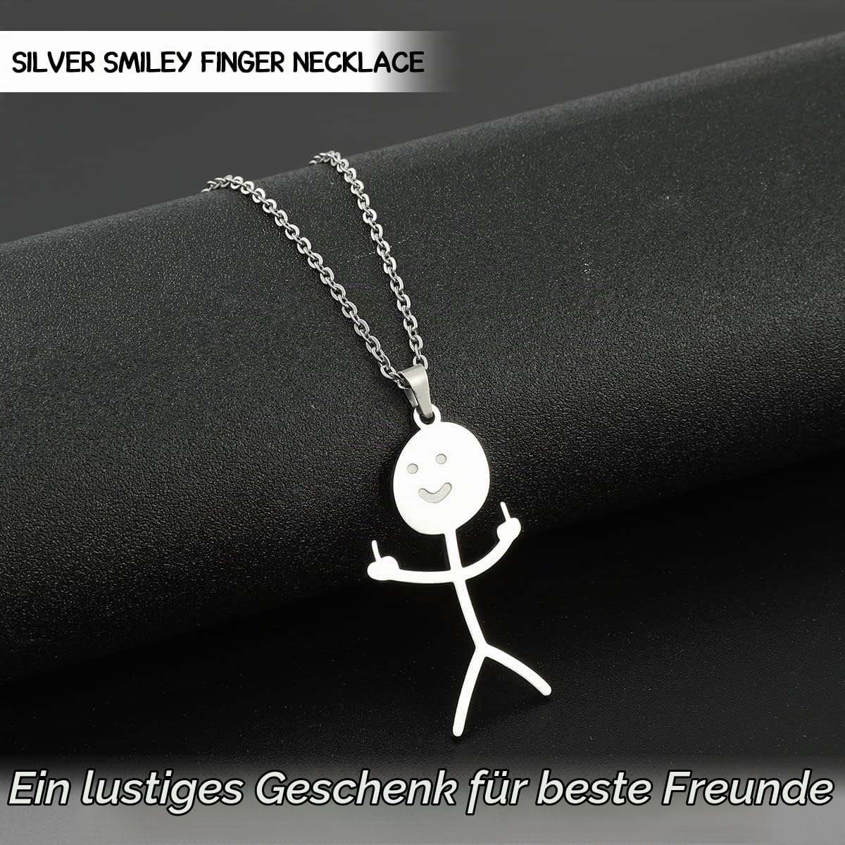 Funny Graffiti Necklace, 2 Pieces Middle Finger Chain, Silver