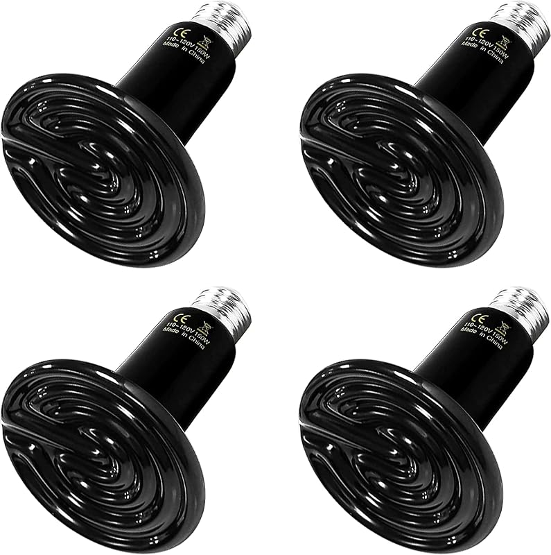 Lâmpada de Aquecimento para Terrário HealSmart, Emissor Cerâmico sem Luz 150 W E26, Pacote com 4