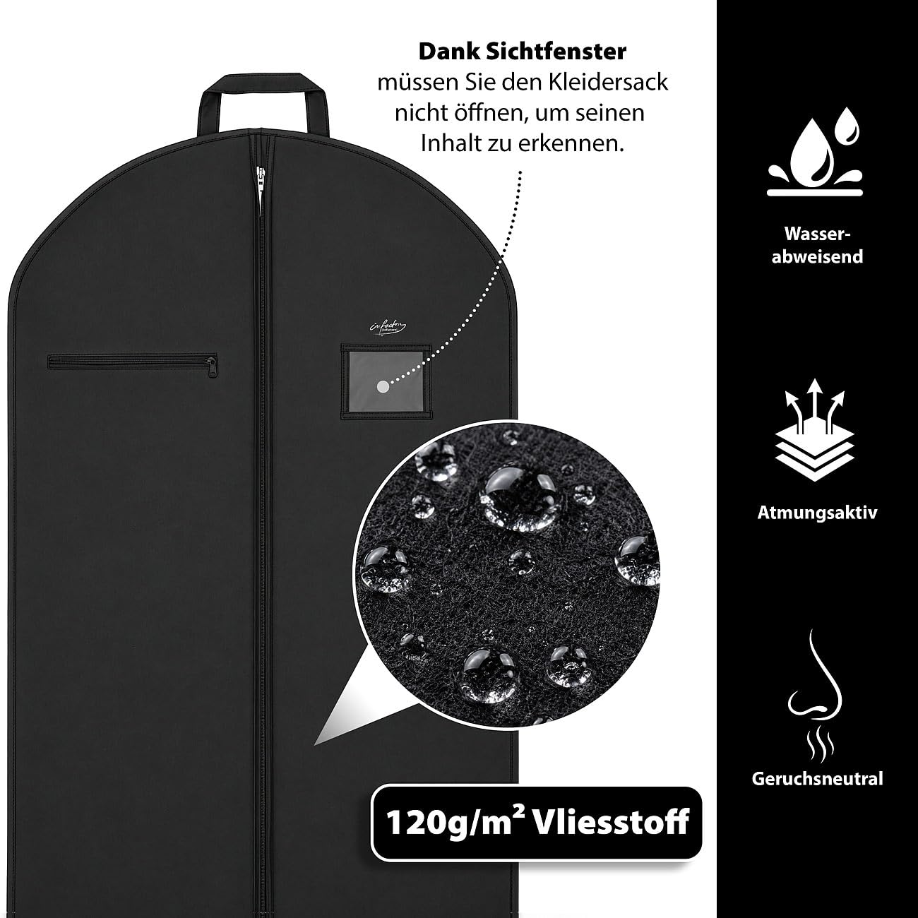 infactory Anzugtasche: 8er-Set Faltbare Kleidersäcke, atmungsaktiv, Innentasche, 120 x 60 cm (Anzughülle, Kleiderschutzhülle)
