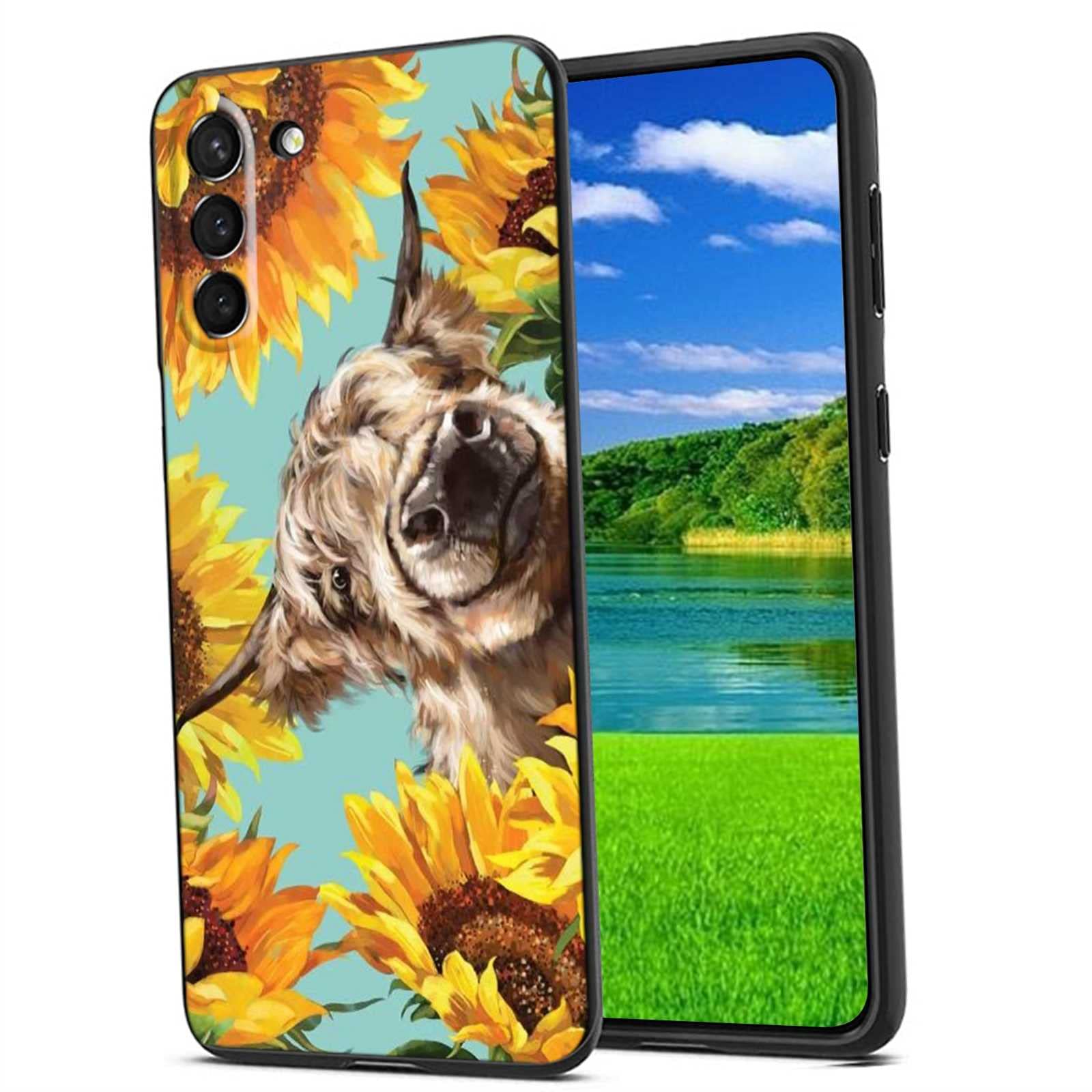 Compatible with Samsung Galaxy S22+ Plus Western Case, Western Highland Cow with Sunflower Country Farm Graphic for Samsung Case Girls Women, Soft Silicone Trendy Protective Case for Samsung