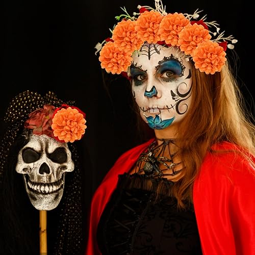 Miniatura 5 de Cabezas de flores artificiales de caléndula para Halloween, cabezas de flores de caléndula de seda, cabezas de flores de caléndula sintética, cabeza