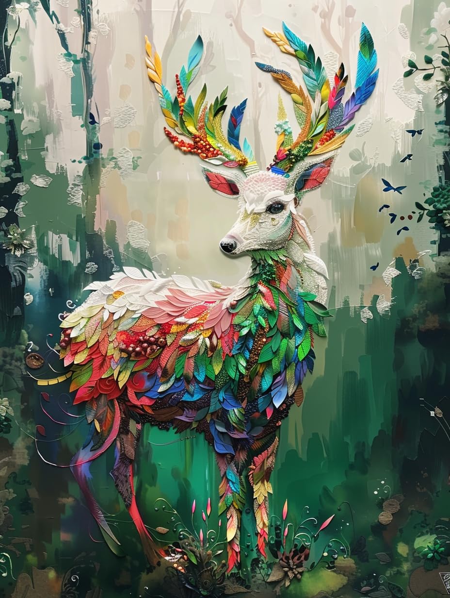 Ginfonr 5D DIY Diamond Art Painting Deer by Number Kits Full Drill for Adults, Paint with Diamonds Art Elk Cross Stitch Embroidery Rhinestone Craft for Home Wall Decor 12x16 Inch4580