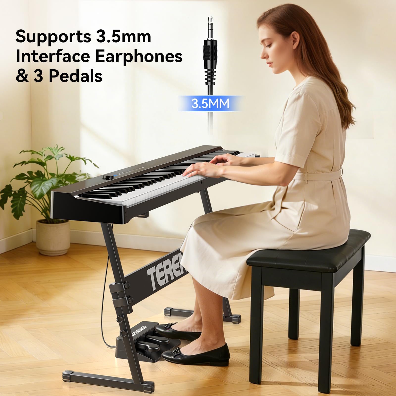 TERENCE V70 Klappbares Digitalpiano E-Piano mit 88 Tasten gewichtete Hammertastatur 4 Lautsprecher 20W+5W*2 kraftvoller Sound Piano Keyboard mit Bluetooth Kopfhöreranschluss inklusive Zubehör,Schwarz