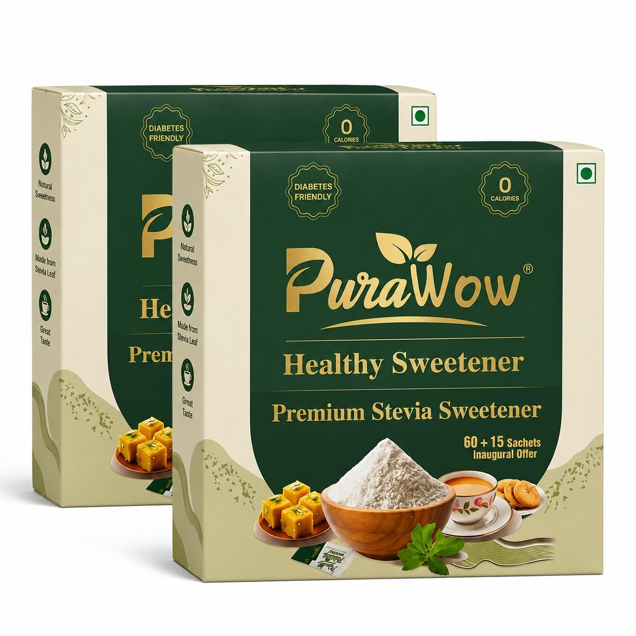 PuraWow Sugar Free Stevia Powder Sachets Combo Pack of 2 | 75 Count Each | Zero Calorie Natural Sweetener | Diabetes Friendly Sugar Alternative for Tea, Coffee, milk, smoothies & Beverages-image-12