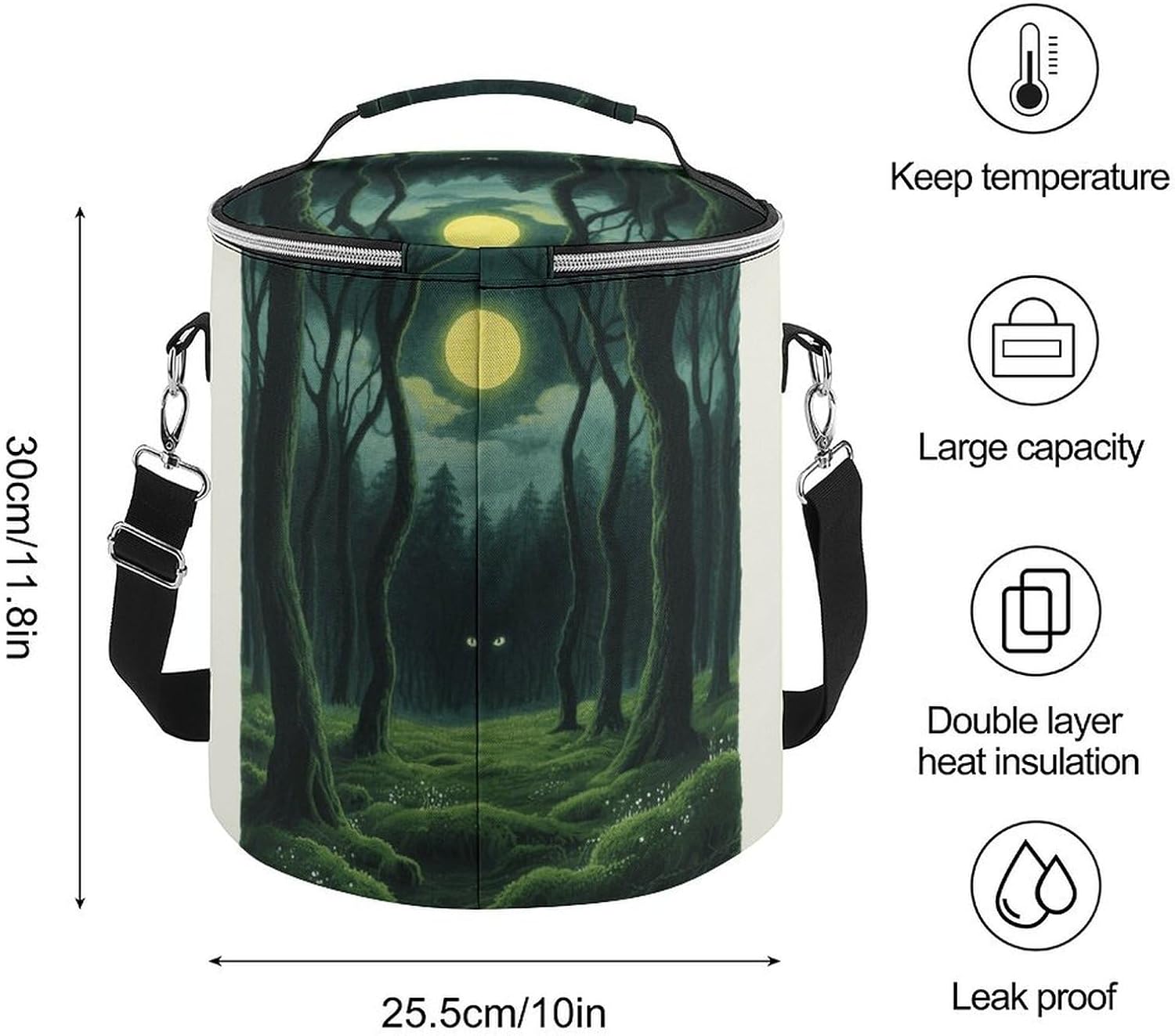 Late Night Forest Lunch Bag 15L, Insulated Picnic Basket with Leakproof Design - Large Cooler Tote for Camping, Beach, Hiking & Groceries