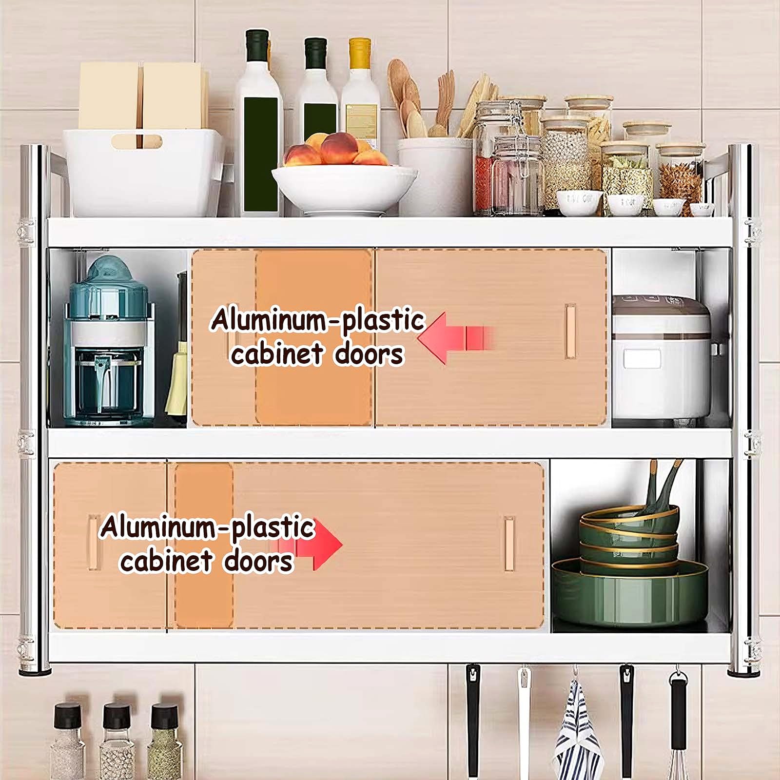 Pensile Cucina Sospeso in Acciaio Inox Pensili Cucina Sospesi con Ante Scorrevoli Design Regolabile e Salvaspazio Mobilettos Multiuso per Cucinas, Bagno, Garage, Scuola, Ufficio(100 * 35 * 90cm)