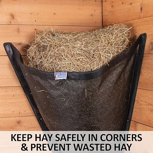 Miniatura 2 de Comedero de heno de esquina de malla para caballos  Color negro  Manejo estable eficiente del caballo  Reduce el desperdicio de heno  Ajuste