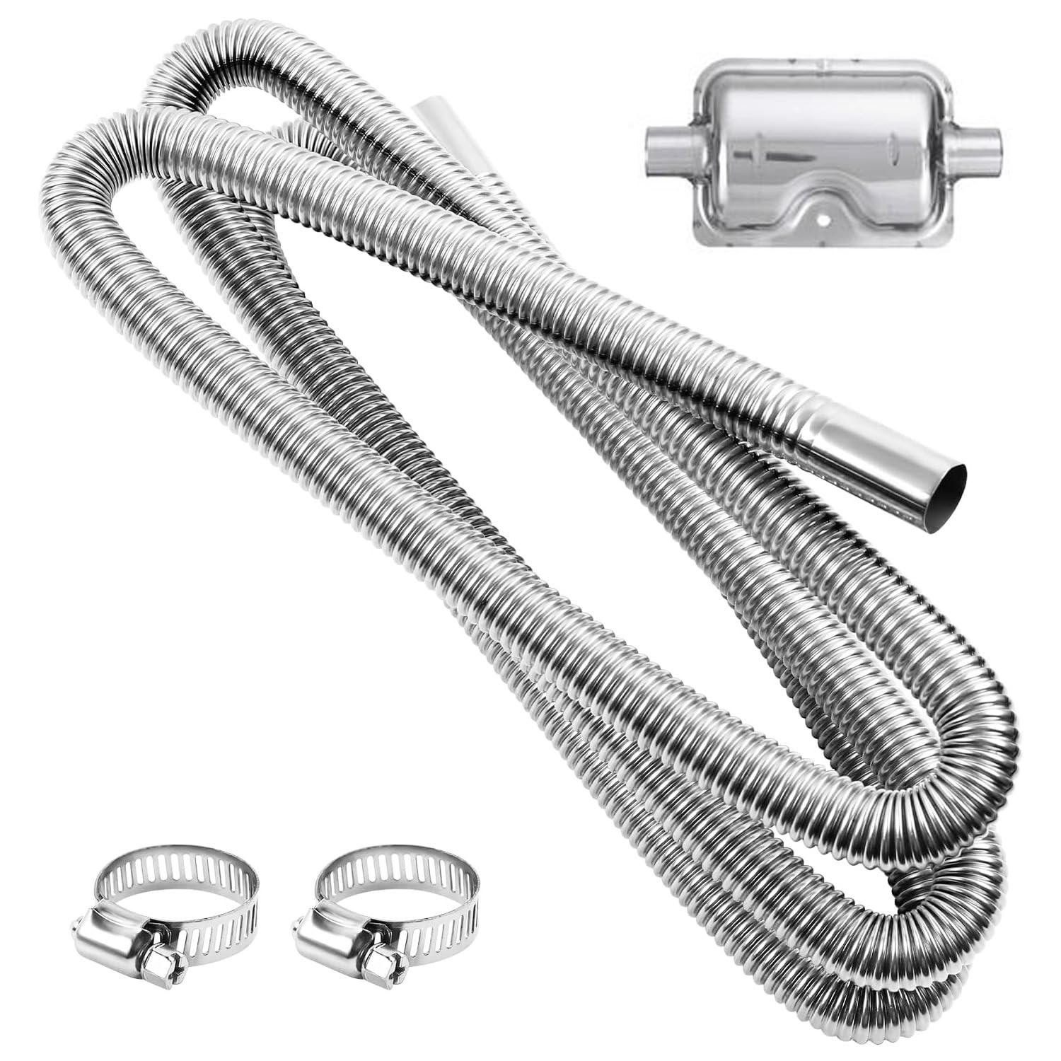 3M/118inch Diesel Heater Exhaust Pipe 25mm, Car Exhaust Hose for Power Generator and Silencer, Car Stainless Steel Exhaust Pipe, Flexible Exhaust Pipe Hose Tubing