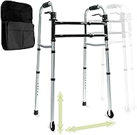 Danza Narrow Walker for Seniors: Adjustable Width 18-22" & Height 30-37", Lightweight Folding 2-Wheel Mobility Aid, 350 lbs Capacity