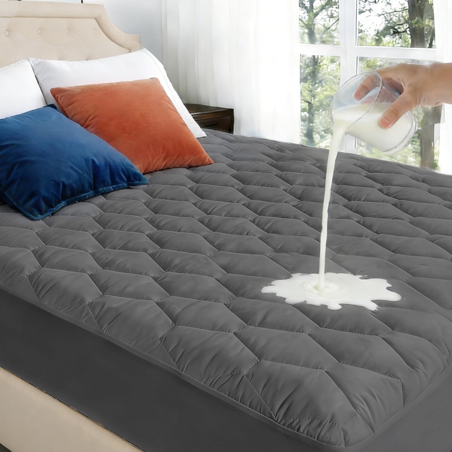 Twin Mattress Protector Waterproof - Washable Mattress Padded Cover Fitted Twin Size Bed Protection Noiseless Plastic Bed Pad