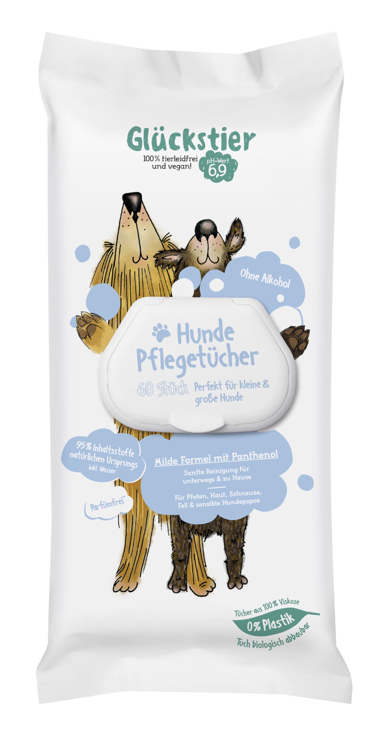 Glückstier Hundepflegetücher | perfekte Fellpflege für unterwegs | 60 St.