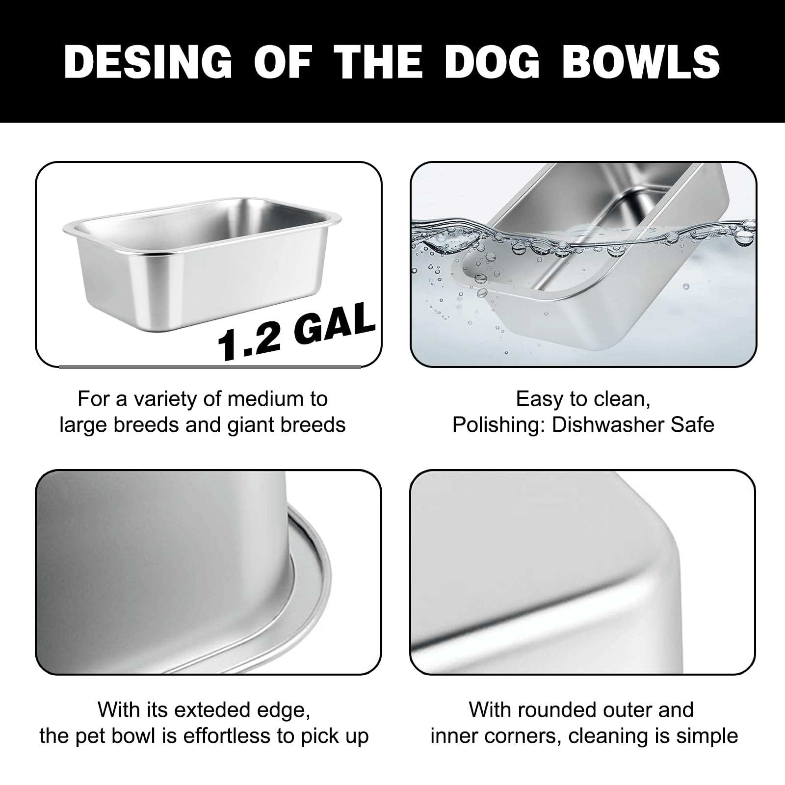 Cuenco de agua grande elevado para perros de 1.2 galones, 4 alturas ajustables de 7.8 pulgadas, 9.2 pulgadas, 10.6 pulgadas, 12 pulgadas, soporte elevado de acero inoxidable para razas pequeñas