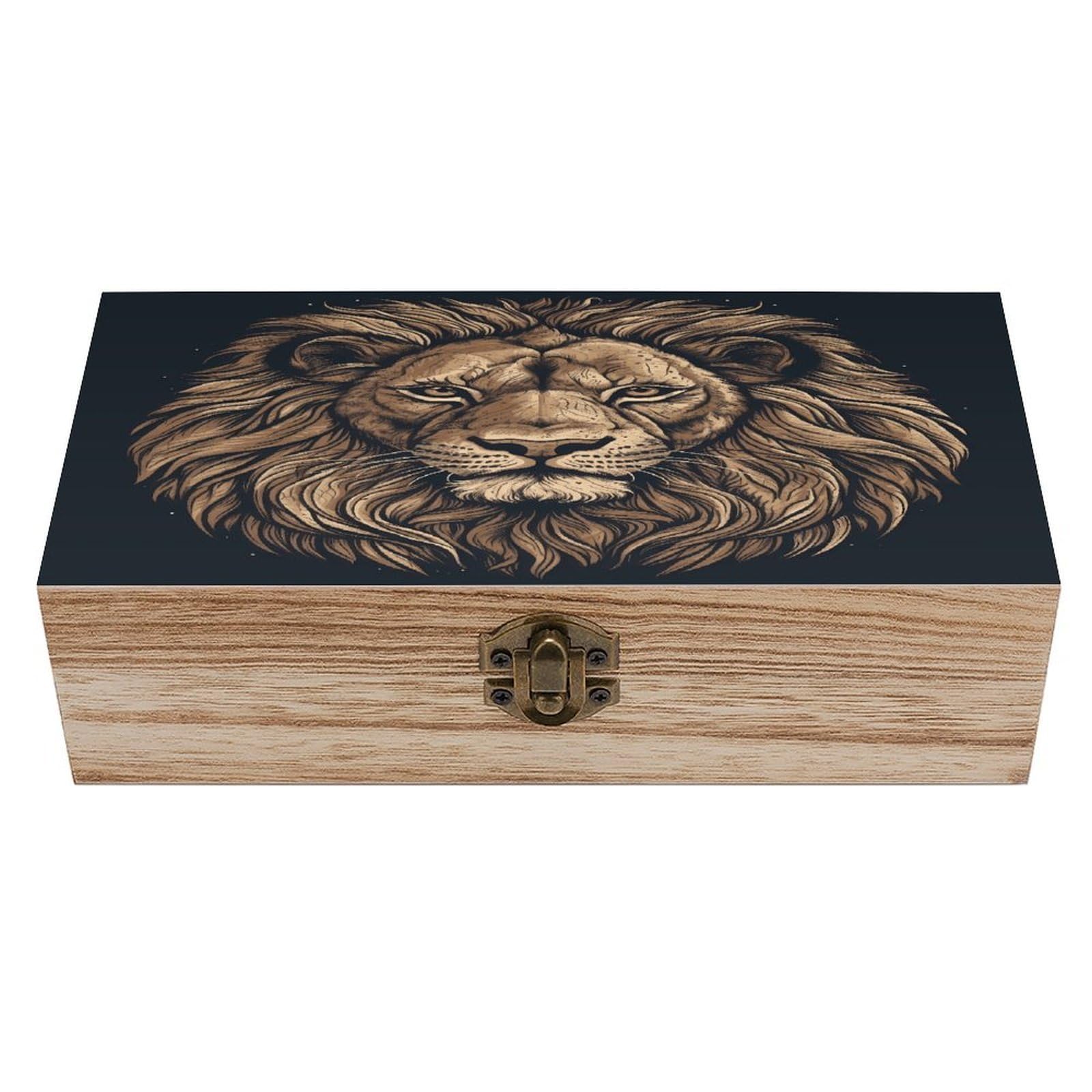 VstaDank Cartoon Lion Wooden Storage Box Decorative Jewelry Case with Lids Exquisite Wood Box Letters Gifts Acacia Wood Boxes Fashion Wooden Keepsake Boxes for Men Women